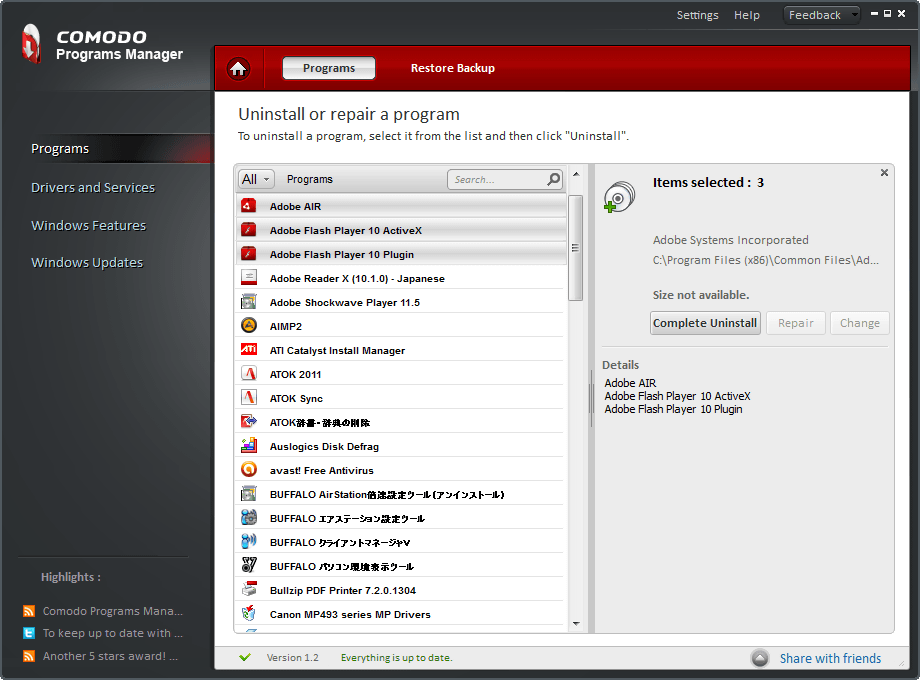 Comodo Programs Manager